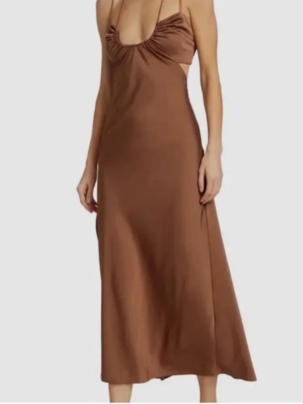A.L.C Sienna Brown Silk Satin Chocolate Long Dress
